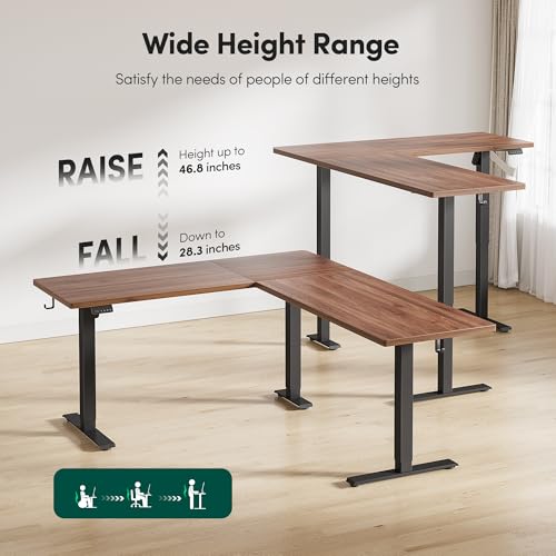 Image of BANTI L-Shaped Standing Desk - 75 x 63 Inch Adjustable Corner Standing Desk with Charging Station - L Shape Sit Stand Table with Memory Controller, Splice Board for Home Office, Black Walnut