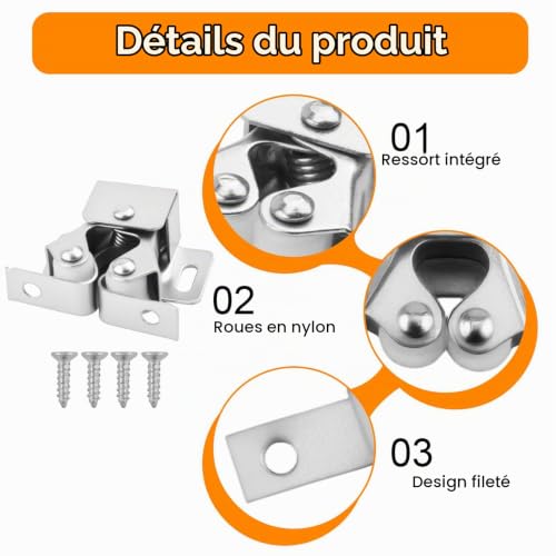 Loqueteaux de Meuble 10 Pièces Fermeture Porte Placard, Ensemble pour Fermeture de Placard, Camping-Car et Tiroirs, Verrouillage Silencieux à Loquet Métallique – vue 3