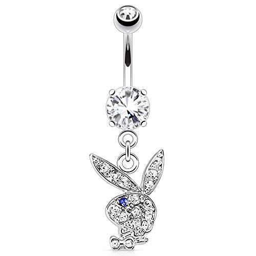 Dynamique Multi Paved Gems On Playboy Bunny Dangle Navel Ring