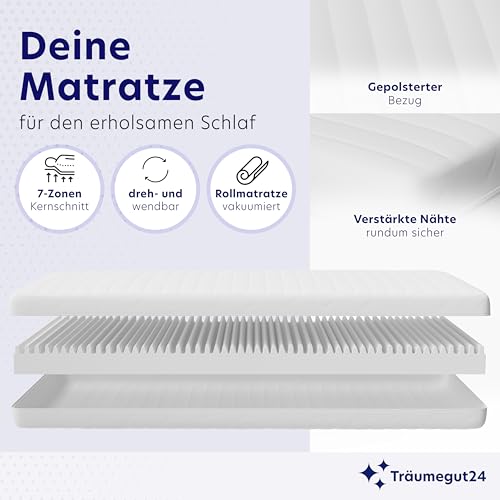 Träumegut24 - ergonomische 7-Zonen Matratze 80x200 cm | Größe + Höhe wählbar | Härtegrad H2&H3...