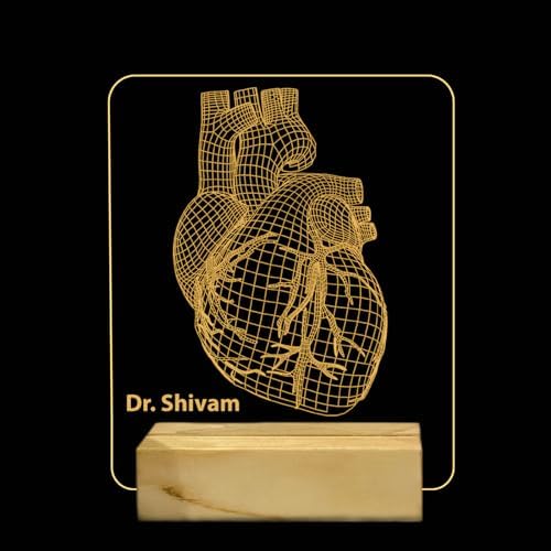 3D Illusion Heart Lamp Customized with Name Gift for Cardiologist Heart Specialist Doctor, Heart Surgeon, Medical Student Gift Warm White Light