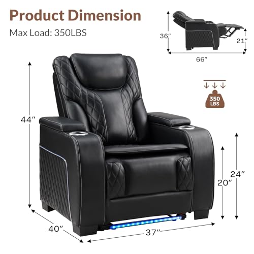 ANJ Dual Motor Power Recliner with Adjustable Headrest, Home Theater Seating with USB&Type-C Charging Ports, LED Light Strips, Cup Holders & Arm Storage, Electric Reclining Chairs for Living Room - Thumbnail 2