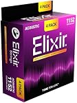 Elixir Strings, Acoustic Guitar Strings, Phosphor Bronze with NANOWEB Technology, Longest-Lasting Rich and Full Tone with Comfortable Feel, 4 Pack, Custom Light 11-52