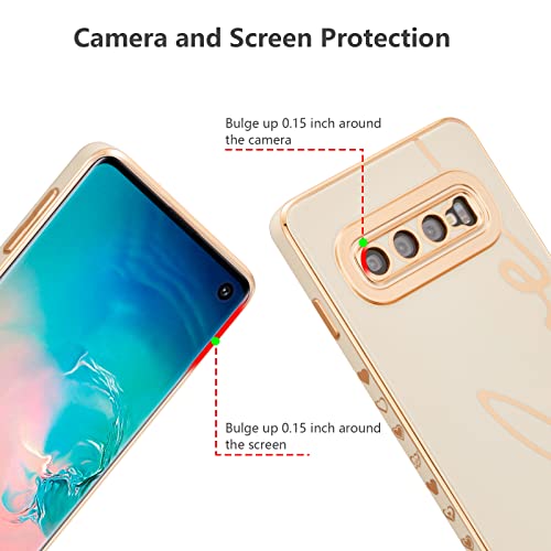 Raleavo For Samsung Galaxy S10 Case Luxury Plating Case Cover,Cute Love Heart Phone Case,Slim Soft Tpu Shockproof Bumper Case With Full Camera Protection,Electroplated Case For Women Girls,White #TOP1