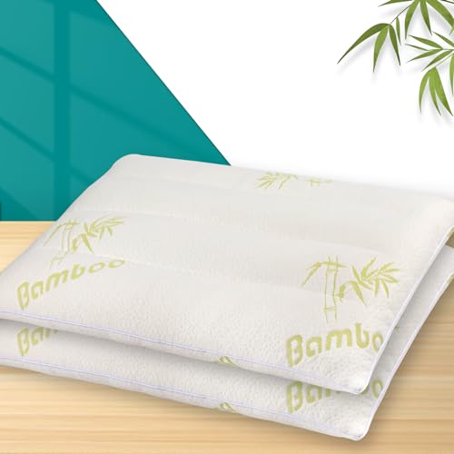 MINUPWELL 2 Packs Ultra Thin Pillows, Flat Pillows for Sleeping Thin, 7D High Support 2.5 inch Height Slim Bed Pillows for Stomach Sleeper, Standard Size -18x26 in - Rayon Derived from Bamboo