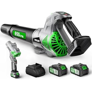 Leaf Blower Cordless with Up to 850 CFM & 250 MPH, Brushless Electric Leaf Blowers with 2 x 6.0Ah Batteries and Fast Charger, 3-Speed Powerful Handheld Blower for Lawn Care, Patio, Yard Cleanup