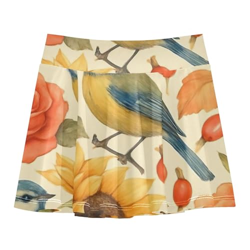 Toddler Tennis Skirts Watercolor Birds Sunflowers Beige Athletic Shorts for Girls Skorts Cheer Girl Skort 4t