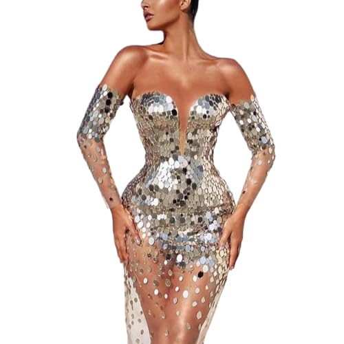 Robe à manches longues pour fête et cocktail chic en maille transparente