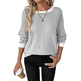 Sudadera mujer Zidoley elegante otoño invierno manga larga parte superior cuello redondo suéter casual básico camiseta suelta, gris, L