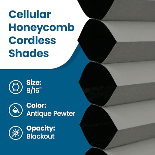 BlindsAvenue Cellular Honeycomb Cordless Shade, 9/16" Single Cell, Blackout, Antique Pewter, Size: 33.5" W x 72" H