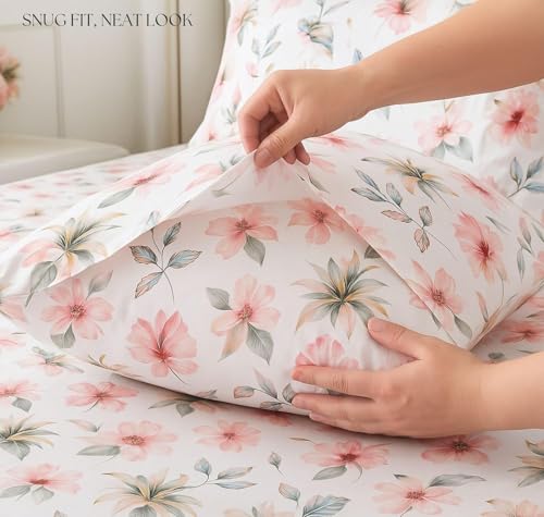 Image of HOMEKART 2 Bedsheet Combo Set with 4 Pillow Covers - Premium Cotton Glace Cotton Printed Double Bedsheets, 2 Elegant Colors, Soft Breathable Luxury Bedding Set - Pink Blossom Mist
