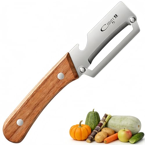 Multi-Functional Premium Vegetable Peeler,Suitable for Fruits,potatoes, Sugar Cane, Pumpkin,carrot peeler，stainless steel Wooden handle peeler Kitcheng tool With bottle opener (1Pcs)