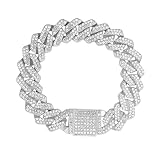 DOJUTI Mens Cuban Link Chain Iced Out Miami Cuban Bracelet | 14mm Silver & Gold Plated Chains | Bling Diamond Hip Hop Jewelry For Men Women | Silver 7 inches |