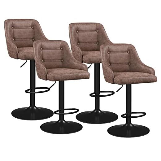 Yaheetech Bar Stools Set of 4 Height Adjustable Swivel Bar Stools Counter Height Barstools Upholstered Bar Chair Dark Brown