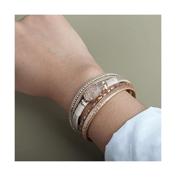 FANCY-SHINY-Leather-Wrap-Bracelet-Boho-Cuff-Bracelets-Crystal-Bead-Bracelet-with-Magnetic-Clasp-Jewelry-Gifts-for-Women-Teen-Girls FANCY SHINY Leather Wrap Bracelet Boho Cuff Bracelets Crystal Bead Bracelet with Clasp Jewelry Gifts for Women Teen Girls(7.7", Gold)
