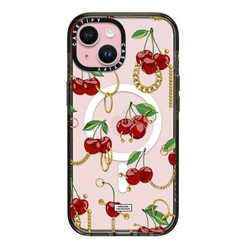 CASETiFY �C���p�N�g iPhone 15 �P�[�X [MIL�K�i���� (4x MIL-STD-810G)/2.5m����̗����������N���A/MagSafe �ɑΉ�] - Cherry Bling By Useless Treasures - �u���b�N