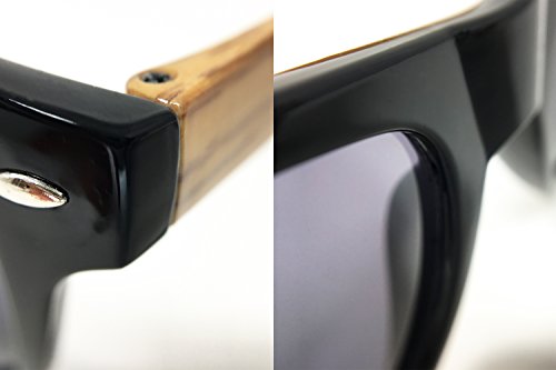 CH52 Faux Wood Reflective polished Horn Rimmed Womens Mens Funky Sunglasses (Faux Wood, BLACK/BROWN)4