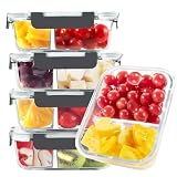 BAYZZ 5 Pack 35 Oz Glass Meal Prep Containers 2 Compartments, Glass Storage Containers with Lids, Airtight Lunch Bento Boxes, BPA-Free, Microwave and Freezer Safe