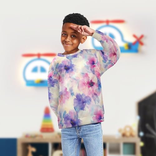 JUNZAN Watercolor Spring Flowers Flores Kids Girls Hoodie Sweatshirt Crewneck Kids Hoodies Boys Athletic 4T4