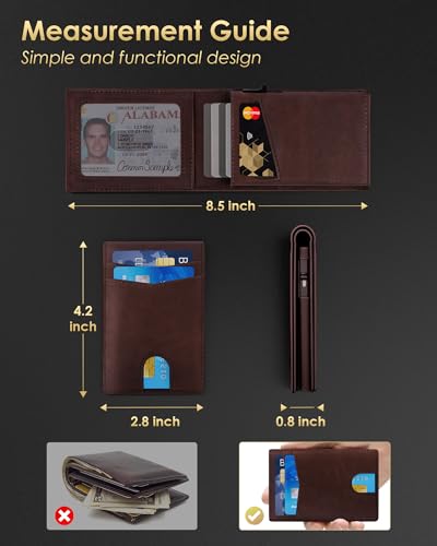 Image of QLD Wallet for Men - RFID Blocking [Functional & Practical] Bifold Slim Minimalist Credit Card Holder Pop Up Metal Case with Cash Slot, Front Pocket with ID Window, Gift Boxed