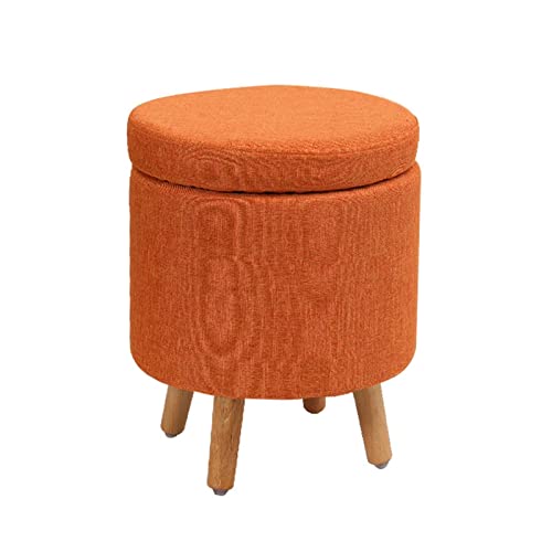 QYMYOZ Otomana de almacenaje, Taburete Cambiador Redondo de Tela de Lino con Patas de Madera, Taburete de Descanso versátil Que Ahorra Espacio, baúl de Juguetes, Taburete de TOC
