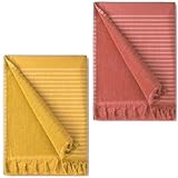 Byrklund Hamamtuch Hammam Tuch - Baumwolle & Frottee - Gelb & Koralle - 2 Stück