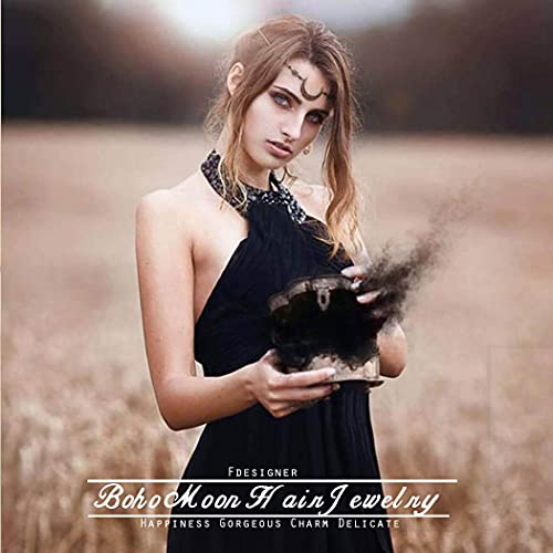 Fdesigner Boho Moon Head Chain Gothic Halloween Headpieces Jewelry Vintage Wedding Hair Accessories for Women (Bronze) - Thumbnail 3