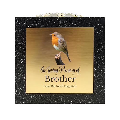 In Loving Memory Of Memorial Rose Bowl Grave Marker Flower Pot Vase With Robin Design Mum Dad Grandad & Lots More Black/Gold (UV PRINTED) (Brother)