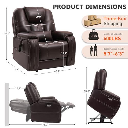 Image of EONIX Triple Motor Power Lift Recliner Chair, Adjustable Headrest, Brown