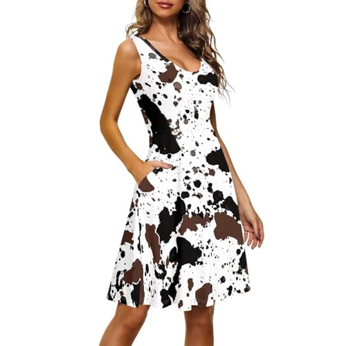 Image of Women's Casual Loose Sundress Midi Sleeveless Crewneck Dress Summer Beach Tank Dress with Pockets
