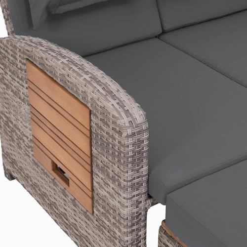 greemotion Gartensofa mit Liegefunktion Bahia Tobago - Sonnenliege mit 5-fach verstellbarer Rückenlehne - Gartenlounge mit zwei klappbaren Seitentabletts - Loungesofa inkl. Hocker 117x93x74 cm