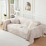 Deep Dream Boho Couch Cover Blanket, Soft Chenille Sofa Covers for 3 Cushion Couch, Sofa Slipcovers Washable Living Room Furniture Protector for Dogs Pets (Cream, 71'x118')