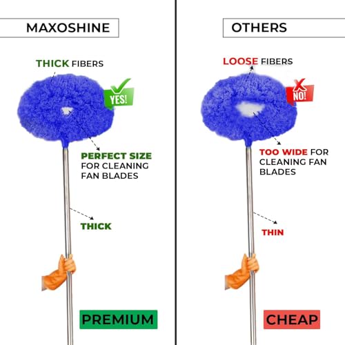 Image of Maxoshine Fan Cleaner Brush with Long Rod Flexible Fan Cleaning Mop Microfiber Dust Cleaner Foldable Duster Microfiber Duster for Cleaning of Home, Kitchen, Car (Drkblu+Yellow)