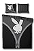 Playboy - Set copriletto, modello Zipper, colore: nero, 100% cotone, grigio, 135 x 200 cm + 80 x 80 cm
