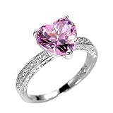 Psiroy 925 Sterling Silver Plated Simulated Pink Topaz Heart Promise Ring for Women Size 7