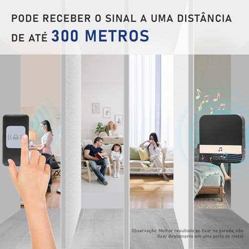 Campainha Sem Fio Inteligente, Campainha Musical, Preto