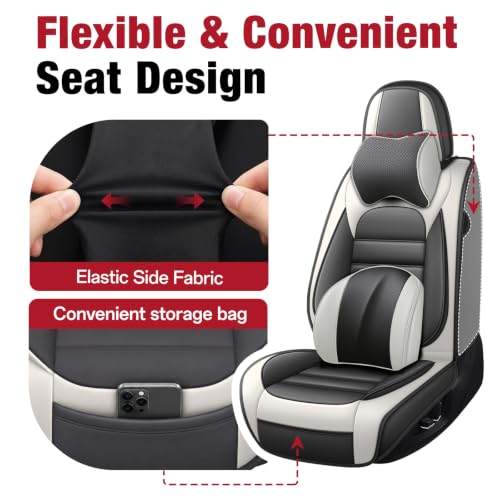 Image of Leather Deluxe Front Seat Covers for Toyota Camry 2015-2026, Gray-White