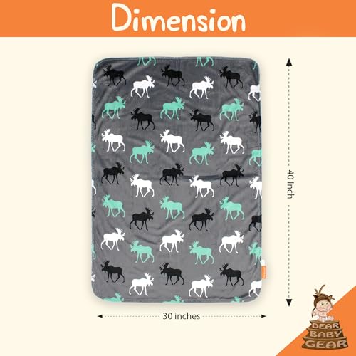 Image of Dear Baby Gear - Reversible Baby Blankets - Soft Nursery Blanket for Newborn - Toddler Blankey - Throw Blanket for Boys & Girls - Infant Blankets - 40x30 inch (White Gray and Mint, Moose)