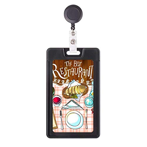Étui rétractable pour badge de restaurant et limonadier noir en simili-cuir résistant