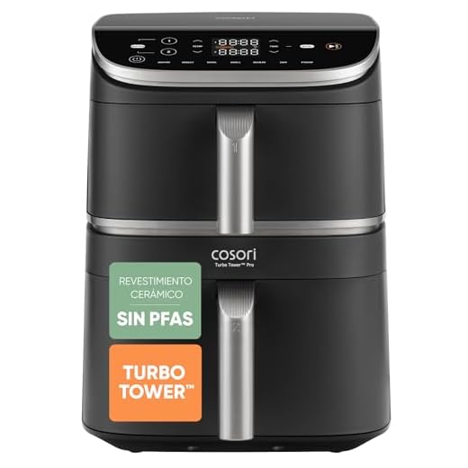 Cosori Air Fryer Turbo Tower Pro 10,8 Litros, Freidora de Aire con Revestimiento Cerámico sin PFAS, Doble Resistencia con Turbo Blaze, Airfryer de Doble Cesta Vertical, Multifunción 7 en 1, 2630W