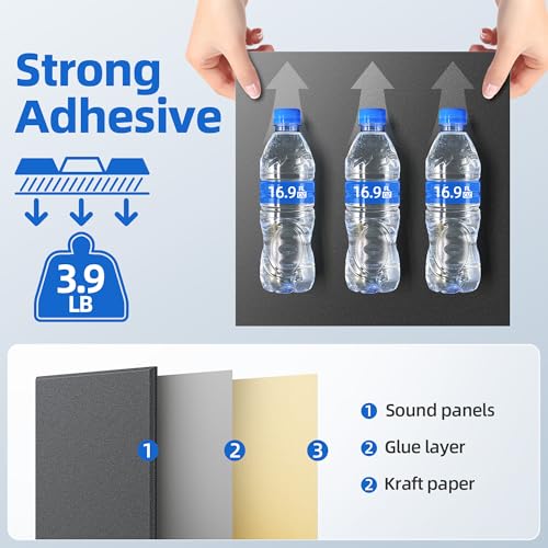 Image of 20 Pack Acoustic Panels with Self Adhesive, 12 inch X 12 inch X 0.4 inch High Density Sound Proof Foam Panels for Walls, Soundproof Wall Panels, Square Sound Absorbing Panels for Home Studio Office Decor - Black