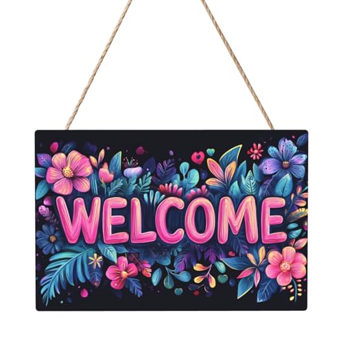 Vextrovia 12x8 Inch Wooden Sign, Welcome Uv Sign Plaque, Wall Art, Rich Floral Design, For Front Door,Mudroom,Easy Mount,Wall Decor For Villa,Home,Great For Artisan Market Stalls, Community Halls