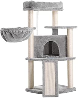Hey-brother 103cm Cat Tree with Full Sisal Posts and Scratching Board, Cat Tower with Padded Plush Perch and Cozy Basket Light Gray MPJ003W