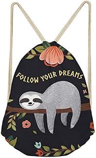 Coloranimal Cute Floral Sloth Bear Travel Gymsack Outdoor Carrier Drawstring Softpack Gift Flexible