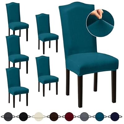 Sufdari Dining Room Chair Covers Set of 6, Peacock Blue Chair Covers for Dining Chairs, Non-Slip Spandex Kitchen Parsons Chair Covers, Stretch Dining Chair Slipcovers for Dining Room (Extra Large)