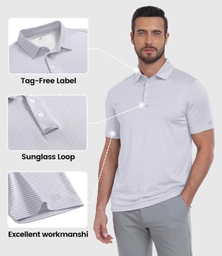 Image of ZITY 5 Pack Mens Golf Striped Polo Shirts Short Sleeve UPF 50+ Moisture Wicking Athletic Daily Casual Collared Shirt