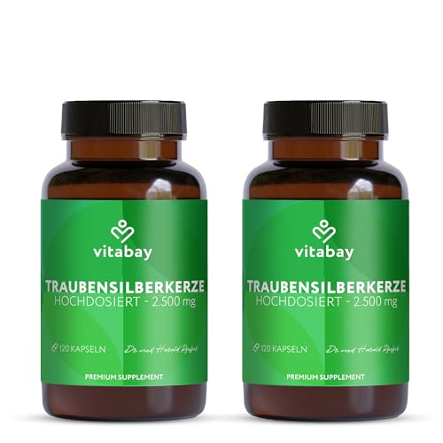 Vitabay Traubensilberkerze 2500 mg – 240 vegane Kapseln – 2er Pack – Cimicifuga racemosa Extrakt ohne Zusatzstoffe – Vegan & laborgeprüft – Vorrat für 8 Monate