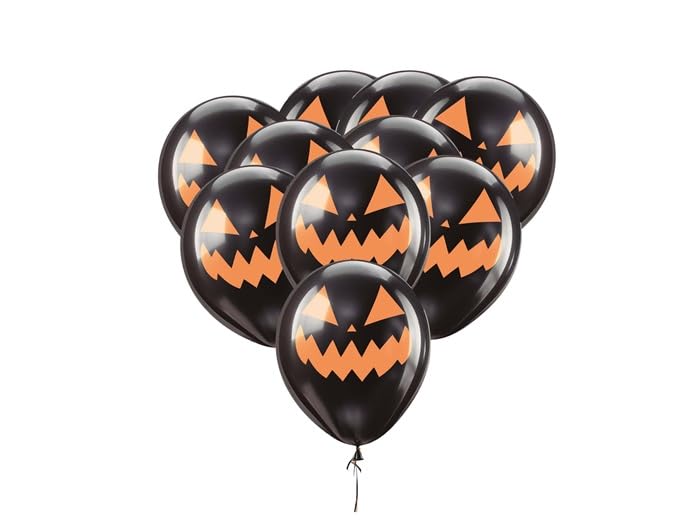 Lot de 12 - Lot de 10 Ballons de fête Halloween Motif Citrouille Noire 30cm