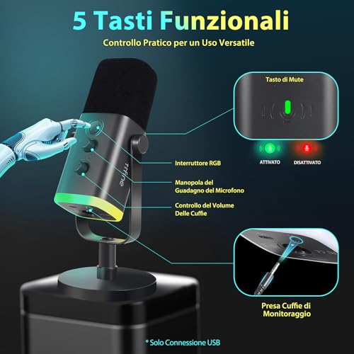 USB Gaming Microfono Dinamico per PC PS4 PS5, XLR Micrófono Streaming per Podcasting, Cardioide Microphone per Registrazione Vocale - Casse per PC - Immagine 4