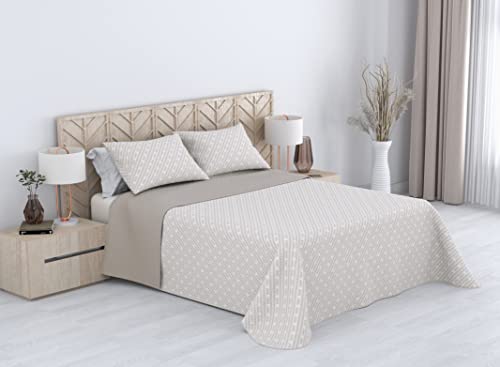 RESTAR Colcha Bouti Estampada Lisa | Cama 135/235x260cm, Leeds-Beige |100% Poliéster | Incluido 2 Funda Cojín 50x70cm | Fabricado en España